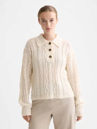 Scotch & Soda Cable stitch polo neck pullover