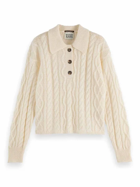 Scotch & Soda Cable stitch polo neck pullover