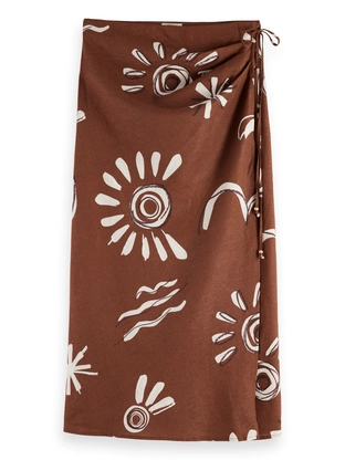 Scotch & Soda Linen blend printed wrap skirt