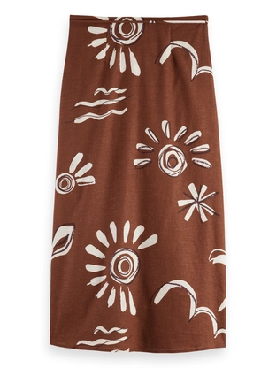 Scotch & Soda Linen blend printed wrap skirt