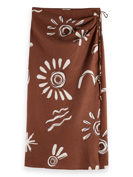 Scotch & Soda Linen blend printed wrap skirt