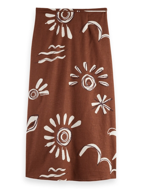 Scotch & Soda Linen blend printed wrap skirt