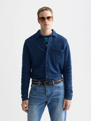Scotch & Soda Washed indigo textured jersey shirt