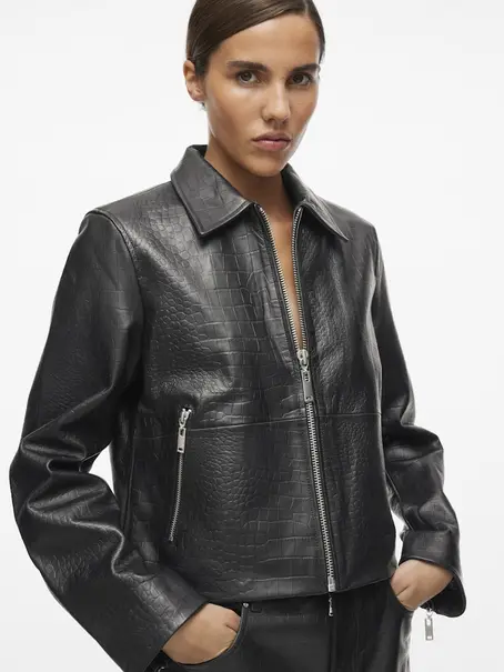 VILA ROUGISELE LS SHORT LEATHER JACKET