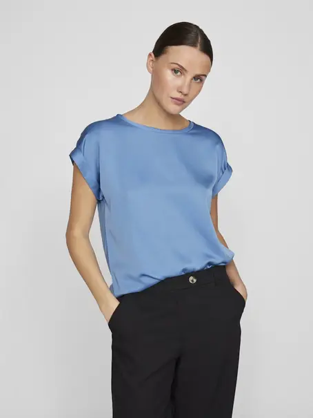 VILA VIELLETTE S/S SATIN TOP - NOOS