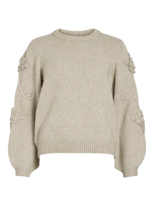 VILA VIFAYE O-NECK L/S EMBRODIERY KNIT T