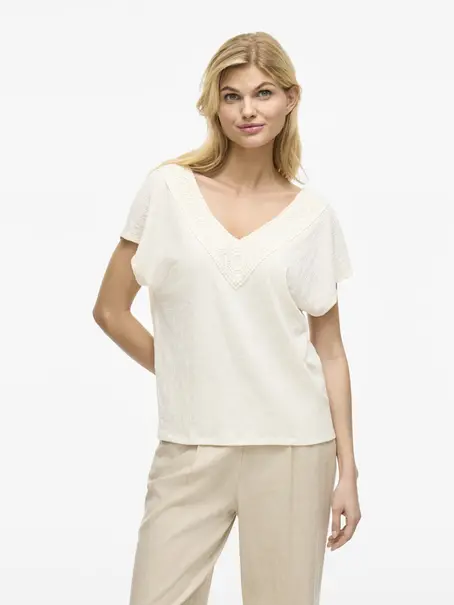 VILA VISYMA LACE V-NECK CAP SLEEVE TOP/D