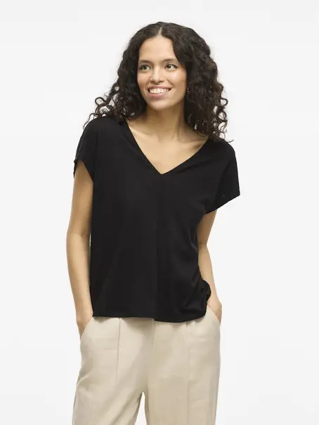 VILA VISYMA LACE V-NECK CAP SLEEVE TOP/D