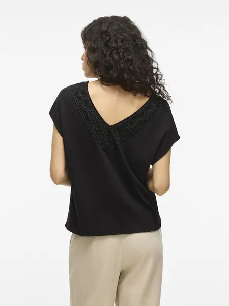 VILA VISYMA LACE V-NECK CAP SLEEVE TOP/D