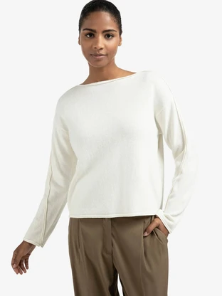YAYA Boatneck sweater with fringes