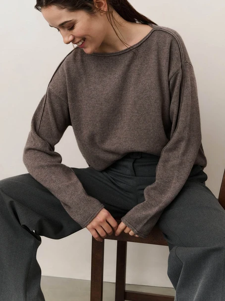 YAYA Boatneck sweater with fringes