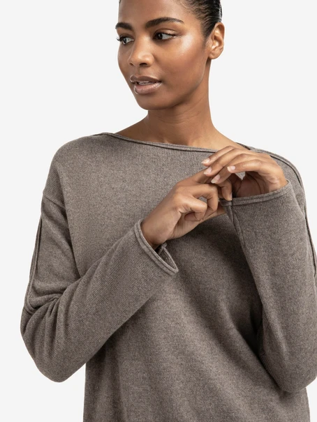 YAYA Boatneck sweater with fringes