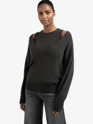 YAYA Deep v-neck sweater with top