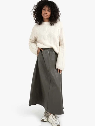 YAYA Faux leather A-line midi skirt