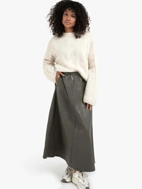 YAYA Faux leather A-line midi skirt