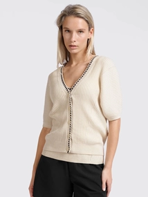 YAYA Rib cardigan with fun detail a