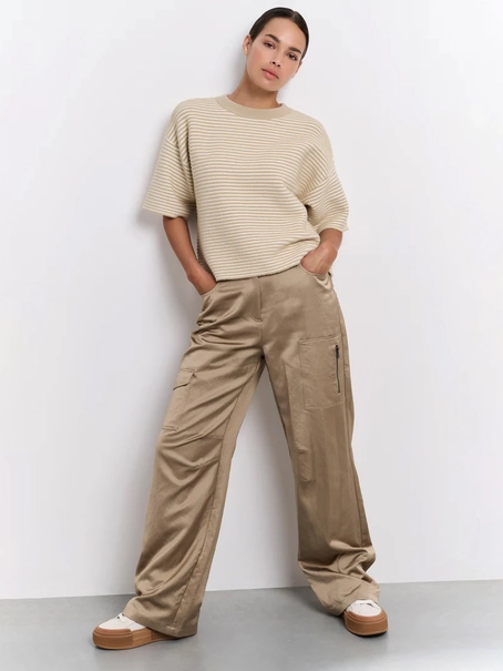 YAYA Satin wide leg trousers with c