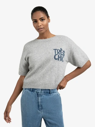 YAYA Short sleeve sweater with artw
