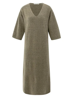 YAYA V-neck knitted dress short sle