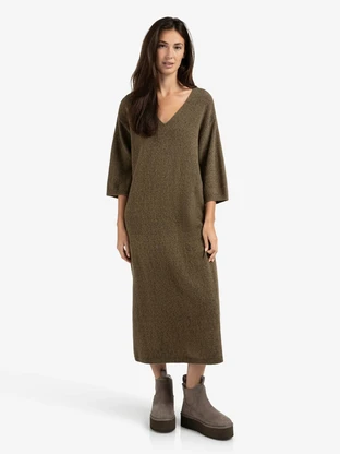 YAYA V-neck knitted dress short sle