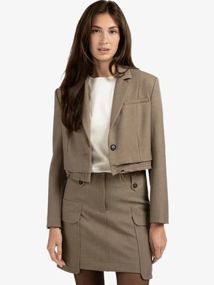 YAYA Woven cropped blazer with doub