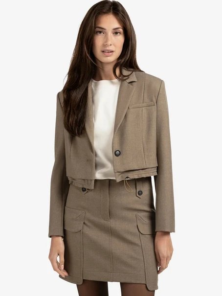 YAYA Woven cropped blazer with doub
